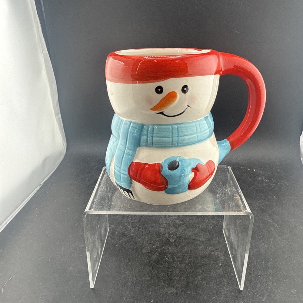 Bay Island 2023 Snowman Coffee Mug Cup Ceramic Christmas Red Hat Blue Scarf
